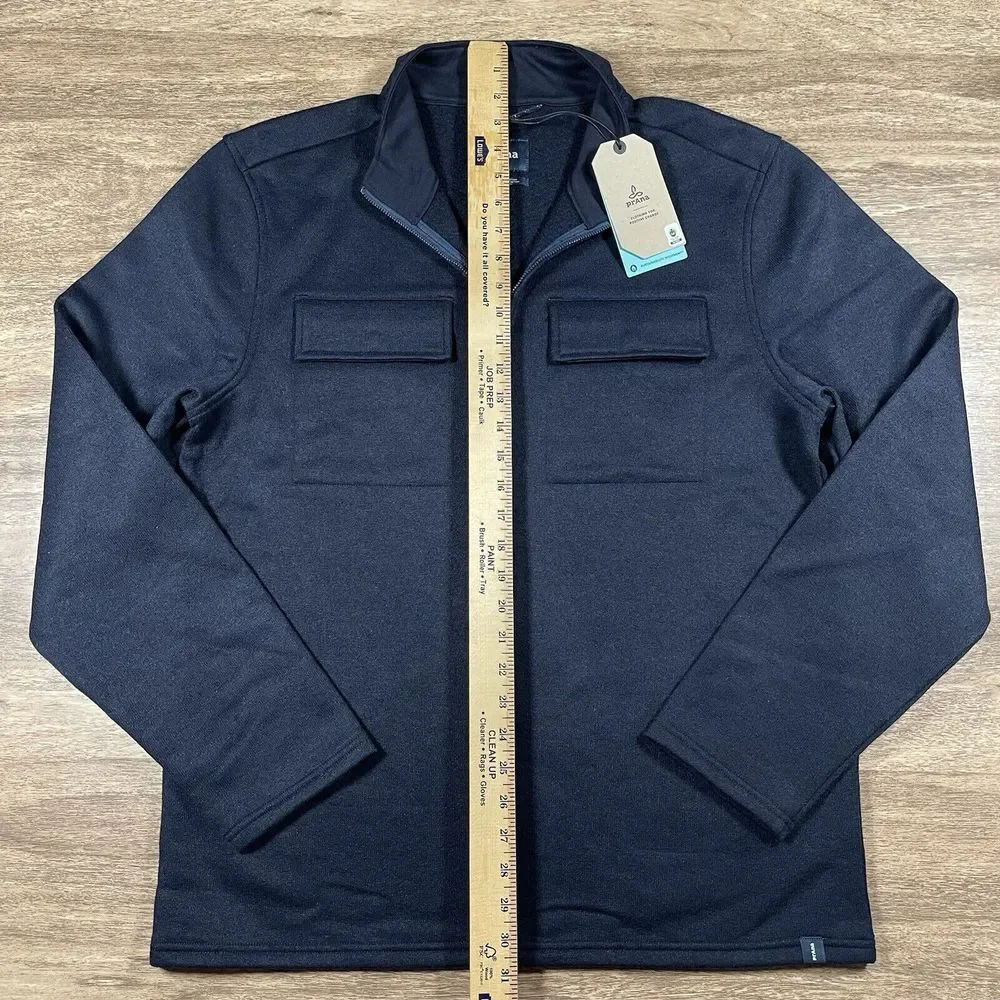 Prana Sweater Mens Large L Blue Brookland 1/4 Zip Pullover Wool Comfort Nautical